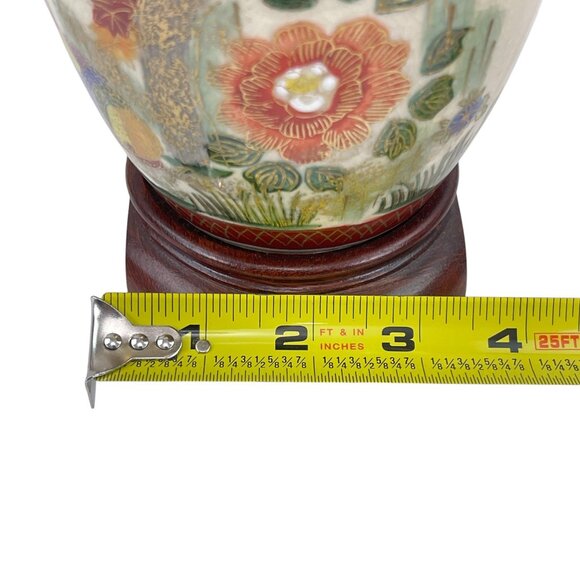 Antique Style Hand Painted Porcelain Table Lamp With Floral Pattern & Wooden Bas - Picture 5 of 11